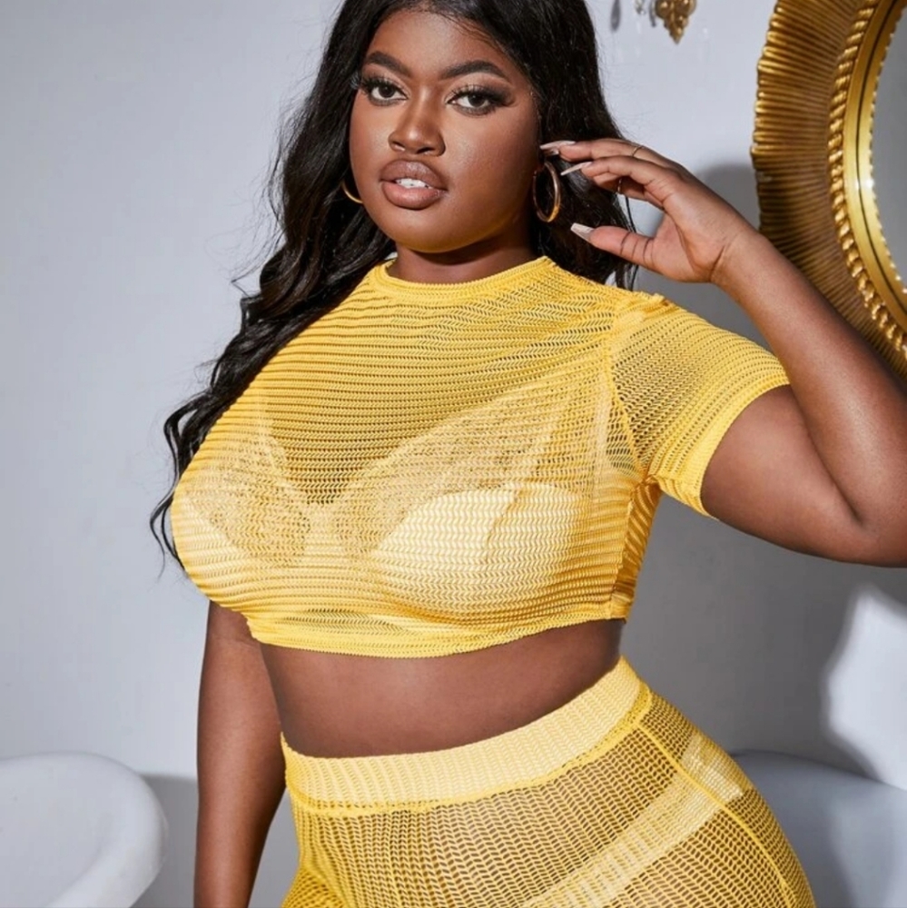 Plus Size See Through Crop Tee Without Bra NWT